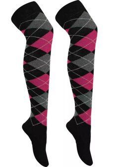 Kniekous argyle zwart, grijs, roze